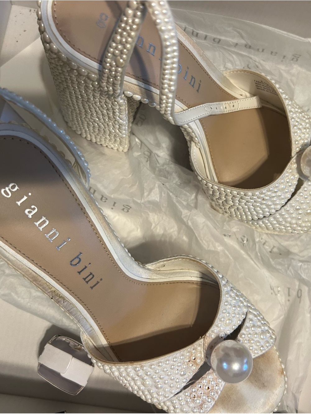 Gianni Bini Pearl-Embellished Ivory Platform Heels - Picture 3 of 7